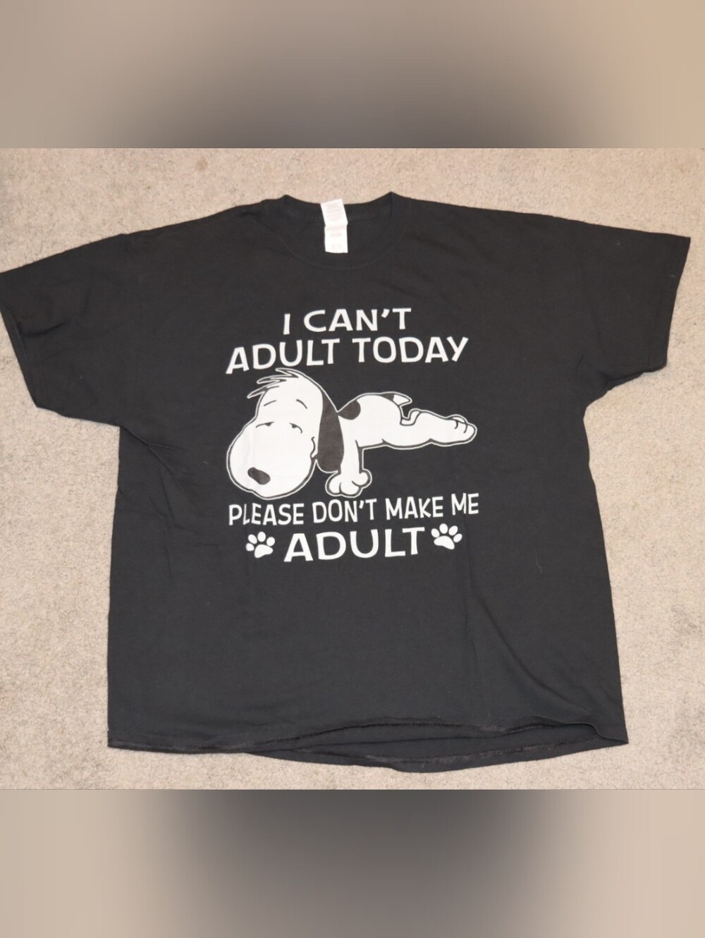 Black "I Can't Adult Today" Snoopy Dog Graphic Tee Mens XL